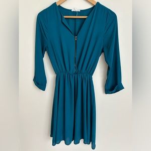 Vestique Short Dress with cute zipper detail- Teal - size Small
